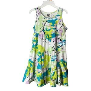 Spotted Zebra tiered sleeveless dress abstract print teal green purple large 10